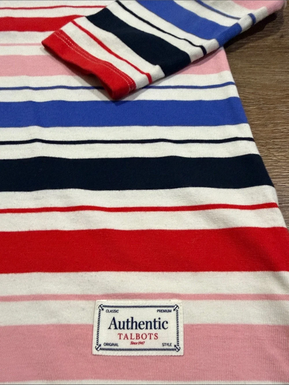 Talbots Authentic 3/4 Sleeve Striped Boatneck Top in Red, Pink & Blue - Picture 3 of 6